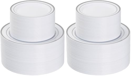 Goodluck 200PCS Silver Plastic Plates,Heavy Duty Disposable Silver Plates with 100 10.25 inch Dinner Plates and 100 7.5 inch Dessert Plates, Disposable Plates for Party, Holiday, Wedding (Pack of 2) by GoodLuck