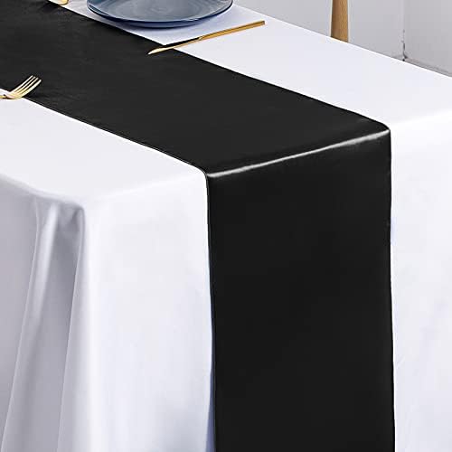 SiinvdaBZX 24 Pcs Black Satin Table Runner 12 x 108 inches Long - Image 5