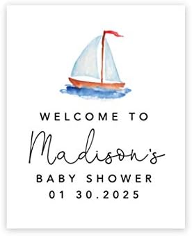Andaz Press Personalized Large Canvas Baby Shower Welcome Sign, 16 x 20 Inches, Watercolor Sail Boat, Guestbook Alternative, Custom Baby Shower Sign, for Nautical Baby Shower, Baby Sprinkle Theme by AndazPress