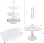 12 Pcs Cupcake Stand White Dessert Table Display Set 2Pcs 3 Tier Plastic Cake Stand Holder 6Pcs Dessert Serving Tray 3pcs Dim Sum Clip 1Pc Iron Cake Stand for Tea Party Wedding Baby Shower (White) - Image 2