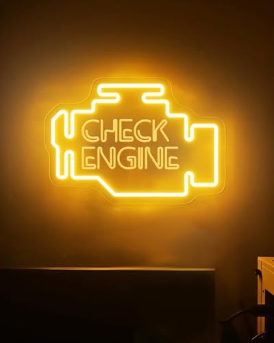Check Engine Neon Sign for Wall decor, Dimmable Car LED Wall Sign with USB Powered for Garage, Workshop, Man Cave Auto Repair Shop by Raipile