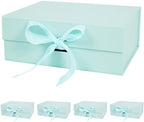 Aimyoo 5 Pack Light Blue Gift Box with Ribbon, 11.5x8.6x4.1 inch Groomsman Proposal Box for Presents with Magnetic Closure Lids, Rectangle Collapsible Luxury Box for Wedding, Christmas, Birthday by Aimyoo