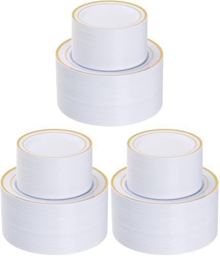Goodluck 200PCS Gold Plastic Plates, Heavy Duty Disposable Gold Plates with 100 10.25 inch Dinner Plates and 100 7.5 inch Dessert Plates for Party, Holiday, Wedding, Thanksgiving (Pack of 3) by GoodLuck