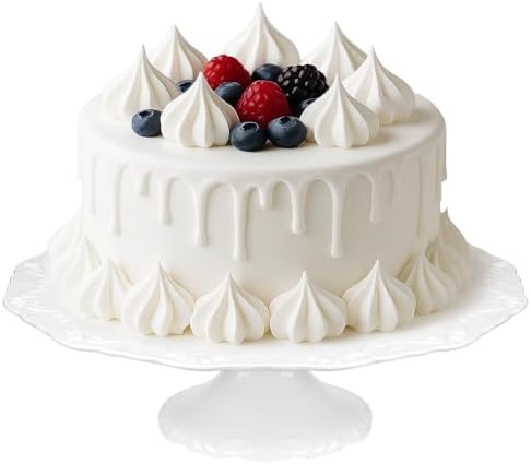 12" White Cake Stand for 10" Cake, Porcelain Cake Plate, Cake Pedestal Stand, Round Dessert Stand, Wedding Cake Stand for Party, Birthday, Baby Shower, Christmas, Mother's Day, Home Decorating Cake Display Stand by KUKIKAN