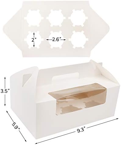 EUSOAR Cupcake Boxes with Holders, 50pcs 9.3" x 5.9" x 3.5" Cupcake Carrier with Handle Insert Display Window, Party Favor Bakery To Go Cupcake Muffin Carry Boxes Container Fits 6 Cupcakes or Muffins - Image 2