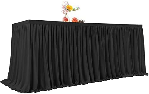 PARTISKY Black Polyester Table Skirt for Rectangle Tables 17ft, Wrinkle Resistant Pleated Ruffle Table Cloth for Banquet Wedding Trade Baby Shower Display Gift Dining Table - Image 2