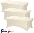 Fixwal 3 Pack 8FT Ivory Tablecloth Rectangle Spandex Fitted Table Cover by Fixwal
