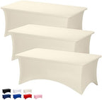 Fixwal 3 Pack 8FT Ivory Tablecloth Rectangle Spandex Fitted Table Cover by Fixwal