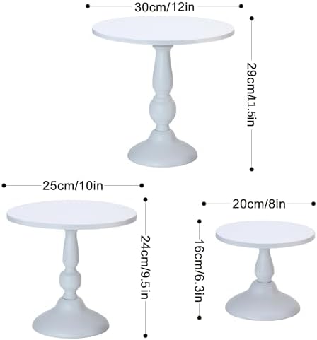 Set of 3 White Cake Stands, Metal Round Cake Holder Dessert Pie Pizza Display Stand 8" 10" 12" Serving Tray Decoration for Wedding Celebration Party Birthday Baby Shower - Image 3