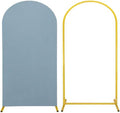 Metal Arch Stand and Cover Set,1 Dusty Blue Spandex Fitted Backdrop with 1 Gold Wedding Arched Stand Frame for Parties Birthday Baby Shower Bridal Banquet Decoration (6.6FT) by HAISIWLKJ