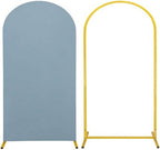 Metal Arch Stand and Cover Set,1 Dusty Blue Spandex Fitted Backdrop with 1 Gold Wedding Arched Stand Frame for Parties Birthday Baby Shower Bridal Banquet Decoration (6.6FT) by HAISIWLKJ