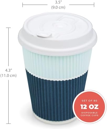 Disposable Coffee Cups With Lids - 12 oz To Go Coffee Cups (80 Set) With Sturdy Lids Prevent Leaks! Paper Hot Cup Holds Shape With Hot, Cold Drinks. Ripple Cups Protect Fingers from Heat! - Image 3