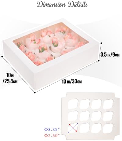 qiqee Auto-pop Up Cupcake Boxes with Window White 40PCS 12 Count Cupcake Box 13"x10"x3.5" Cupcakes Carrier, 12 Cupcake Containers with 2 rolls of pink ribbons - Image 5