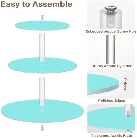 J JOYSAY Light Blue Teal Pattern Acrylic Cupcake Stand 3 Tier Dessert Table Display Set Clear Cake Stands for Wedding Baby Shower Party Decorations Easy Assembly Macaron Tower - Image 2