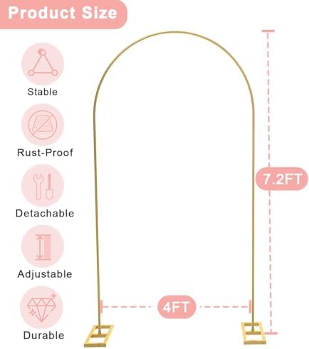 Queension 7.2FT Arch Backdrop Stand, Wedding Arch Stand for Ceremony, Gold - Image 4