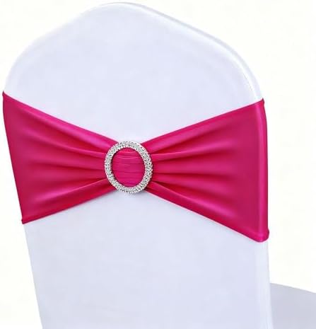 Hot Pink Chair Sashes 50 Pack, Spandex Chairs Bands for Birthday Wedding Party Decor, Hot Pink Chair Bows Sashes by MAGTOWNE