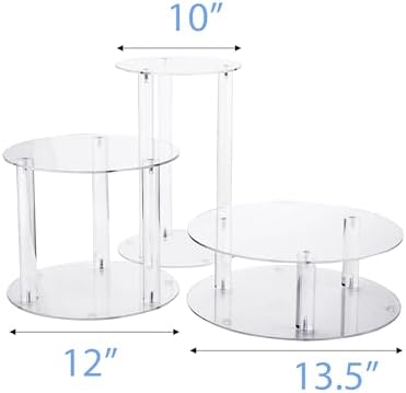 3 Tier Large Acrylic Glass Round Wedding Cake Stand, 10'' 12'' 13.5'' - Image 3