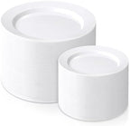 FLOWERCAT 200PCS White Plastic Plates Disposable Plates for Party - White Bulk Plastic Plates - 100 10" Dinner Plates and 100 7" Salad Plates for Wedding & Summer Parties and Events by FLOWERCAT