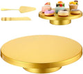 Wenqik 12 Inch Metal Gold Cake Stand with Cake Knife and Spatula, Round Dessert Table Display Stand Metal Dessert Tray Serving Platter for Party, Wedding, Birthday, Baby Shower, Anniversary by Wenqik