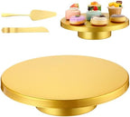 Wenqik 12 Inch Metal Gold Cake Stand with Cake Knife and Spatula, Round Dessert Table Display Stand Metal Dessert Tray Serving Platter for Party, Wedding, Birthday, Baby Shower, Anniversary by Wenqik