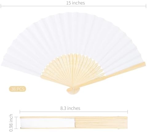 Aneco 36 Pieces Handheld Paper Fans Paper Folding Fans with Bamboos for Wedding Gift, Party, Home, DIY, White - Image 2