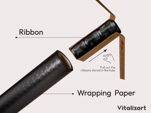 Vitalizart Black Metallic Grid Wrapping Paper Set 30" Organza Ribbon & Tags - Image 3