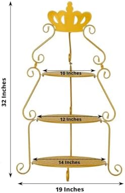 Efavormart 32" Tall 3-Tier Gold Metal Cake Stand Royal Crown Top Cupcake Holder, Grand Wedding Centerpiece & Party Hosting Display - Image 3