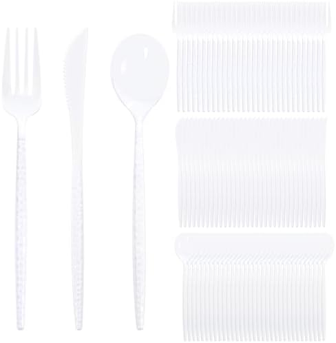 Supernal 360pc Heavy Duty White Plastic Silverware Set for Wedding Party by supernal