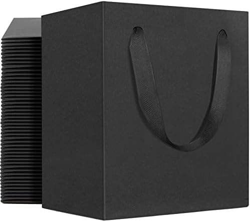 EUSOAR Black Mini Gift Wrap Bags, 50 Pack 4x2.75x4.5 inches Paper Bags with Handles, Heavy Duty Totes Bulk for Wedding, Grocery, Boutique, Retail, Business, Party Favors, Baby Showers, Birthdays by EUSOAR
