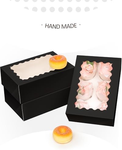 qiqee Black 6 Cupcake Boxes with Window Auto-pop up 30 Packs Cupcake Box 9.4"x6.1"x3.3" Bakery Boxes For Cupcakes Carrier, Cupcake Containers - Image 3