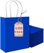 qiqee 100PCS Gift Bag with Handles Bulk Diamond Blue Paper Bags Multiple Uses (8.3"x3"x6"inch Small Size) by Qiqee