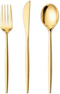 PULOTE 150PCS Gold Plastic Silverware Disposable - Heavy Duty Gold Plastic Cutlery - Gold Plastic Utensils Set Include 50 Knives,50 Forks,50 Spoons for Party&Wedding by PULOTEpartywareWesupplyproductsandyouenjoylife