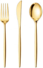 PULOTE 150PCS Gold Plastic Silverware Disposable - Heavy Duty Gold Plastic Cutlery - Gold Plastic Utensils Set Include 50 Knives,50 Forks,50 Spoons for Party&Wedding by PULOTEpartywareWesupplyproductsandyouenjoylife