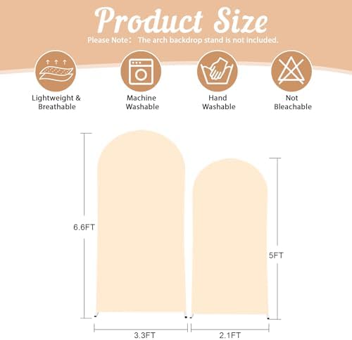 Champagne Arch Backdrop Cover 2 Set - 6.6FT, 5FT Spandex Fitted Wedding Arch Stand Covers Round Top Chiara Arch Backdrop Stands Cover for Birthday Parties Banquet Photo Background Decoration - Image 2