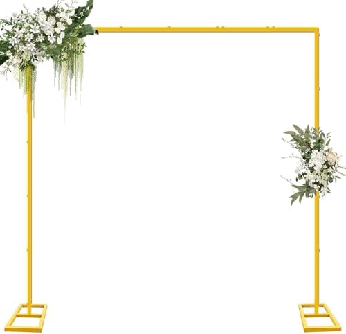 8FT x 8FT Backdrop Stand Kit - Gold Portable Adjustable Stand,Square Metal Arch Party Frame for Wedding/Baby Shower/Birthday Parties/Banquet by DEYIXUN