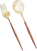 Lullaby 200PCS High End Gold Plastic Forks & Spoons with Wood Grain Handle by LULLABY
