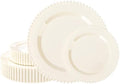 U-QE 60PCS Ivory Plastic Plates - Beaded Ivory Disposable Heavy Duty by U-QE