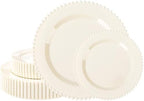U-QE 60PCS Ivory Plastic Plates - Beaded Ivory Disposable Heavy Duty by U-QE
