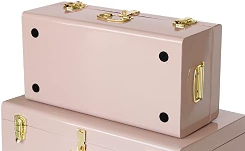 Vixdonos Decorative Metal Box Storage Trunks Set of 2 College Dorm Chest with Handle (Pink) - Image 3