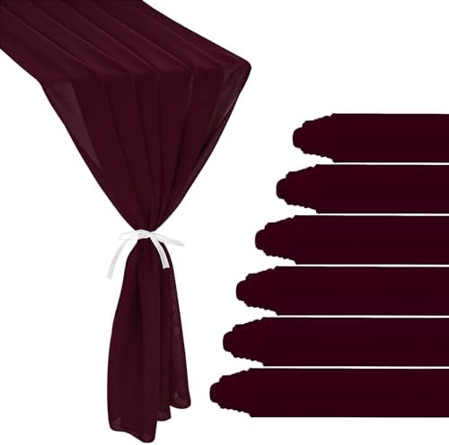 6 Pack 10Ft Burgundy Chiffon Table Runner 29x120 Inches Sheer Fabric Table Runner Romantic Wedding Runner for Thanksgiving Christmas Bridal Shower Decorations （Burgundy） by JALANCY