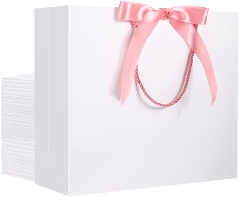 EUSOAR White Gift Bags, 25pcs 12.5"x4.5"x11" Shopping Paper Bags with Handle, Party Favor Kraft Paper Bags Thank You Gift Treat Bags Bulk for Wedding Baby Shower Birthday Guests Bridal by EUSOAR