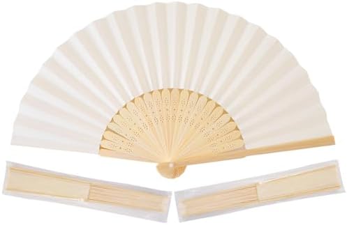 50pcs Cream-Coloured Paper Hand Fan Bamboo Folding fan Handheld Paper Fan by SEPWEDD
