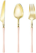 Lullaby 150PCS Heavy Duty Gold Plastic Silverware with Pink Handle by LULLABY