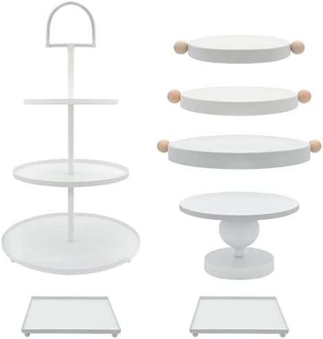 Set of 7 White Cake Stands Metal Dessert Display Holder Table Decor by FESTLOVE