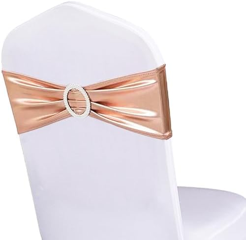 Pack of 100 Rose Gold Chair Sashes Bows Spandex Chair Bands Silver Buckles - Image 2