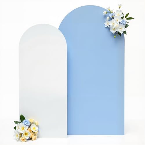 White Blue Arch Covers 7.2FT 6FT Set of 2 Backdrop Covers Stretchy Spandex Baby Shower Arch Cover for Wedding Birthday Graduation Bridal Shower Banquet Party Decor Photo Booth Balloon Arch Backdrop - Image 7
