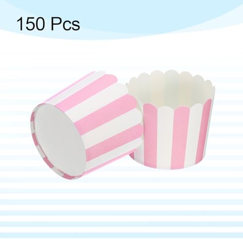HARFINGTON 150Pcs Paper Baking Cups 6oz Disposable Bulk Cupcake Stripe Pink - Image 3