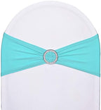 50pcs Aqua Blue Stretch Spandex Chair Sashes, Durable Elastic Chair Bands, Ribbon with Buckle for Wedding Baby Shower Hotel Event Party Graduation Birthday Decoration by SweetEasy