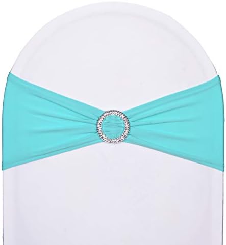 50pcs Aqua Blue Stretch Spandex Chair Sashes, Durable Elastic Chair Bands, Ribbon with Buckle for Wedding Baby Shower Hotel Event Party Graduation Birthday Decoration by SweetEasy