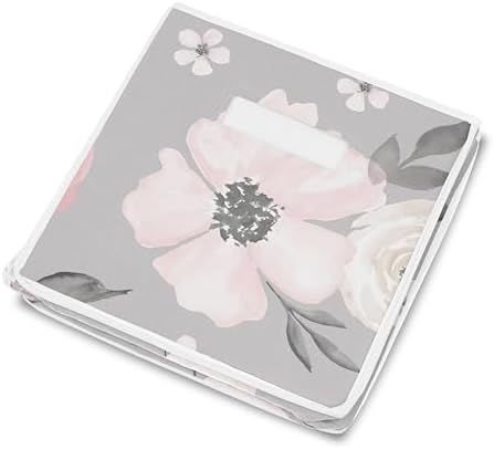 Sweet Jojo Designs Grey Watercolor Floral Girl Small Fabric Toy Bin Storage Box Chest For Baby Nursery or Kids Room - Blush Pink Gray and White Shabby Chic Rose Flower Farmhouse - Image 4